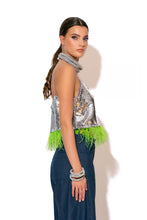Load image into Gallery viewer, Feather Embellished Sequins Crop Top