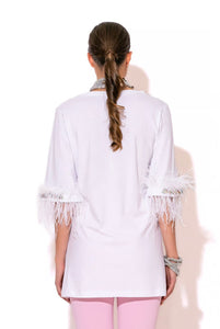 Crystal & Feather Embellished Top