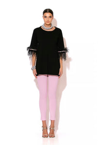 Crystal & Feather Embellished Top
